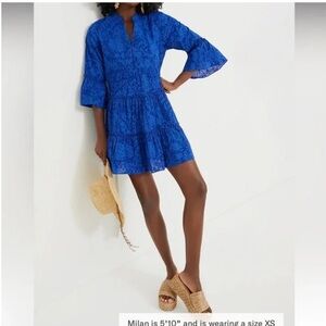 Hyacinth House Tuckernuck Quidnet Ruffle Tiered Short Mini Dress Blue SMALL